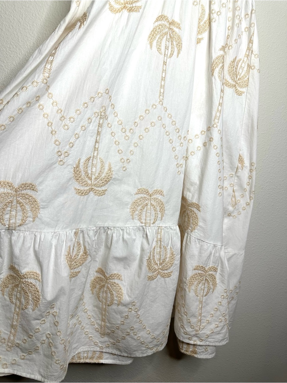 Palm Embroidered Cotton Midi Dress White Resort Coastal Boho Umgee M - Picture 4 of 10